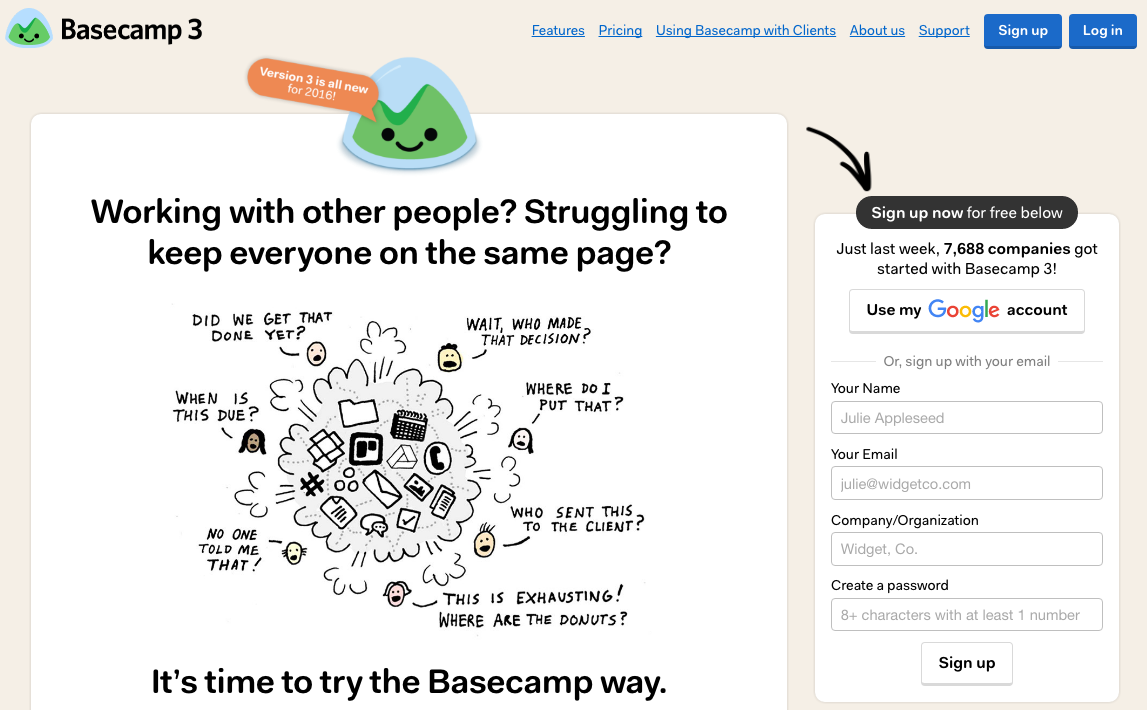 landing page: basecamp