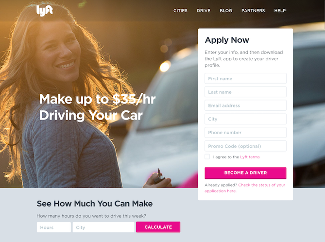 landing page: lyft