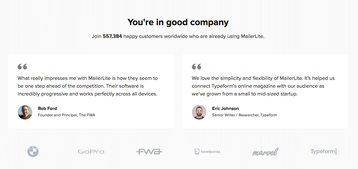 mailerlite testimonials