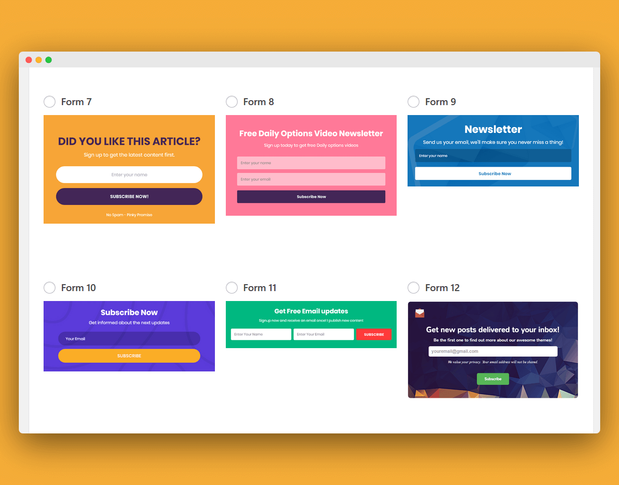 website engagement metrics premio subscribe form