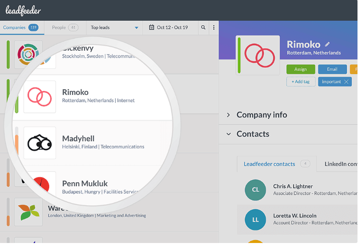 أفضل برنامج لتتبع زوار الموقع الإلكتروني Leadfeeder Dashboard