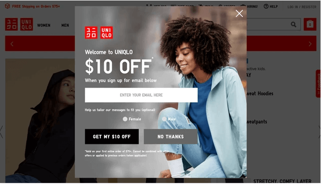 exit-intent ideas uniqlo example