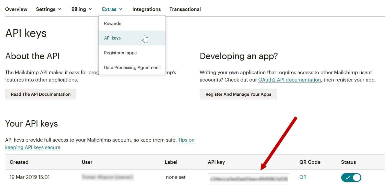mailchimp ポップアップメールリスト API キー