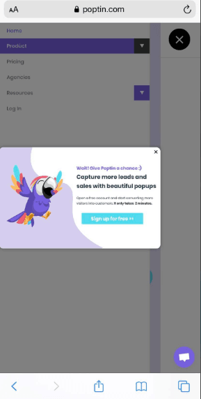 mobile popups poptin mobile popup example