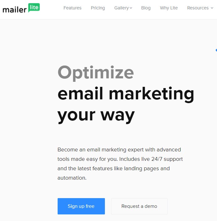 MailerLite 欢迎页面