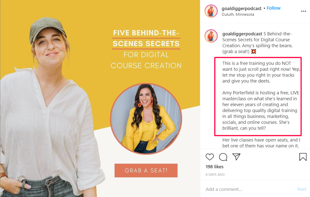 Crédit : Page Instagram du podcast Goal Digger