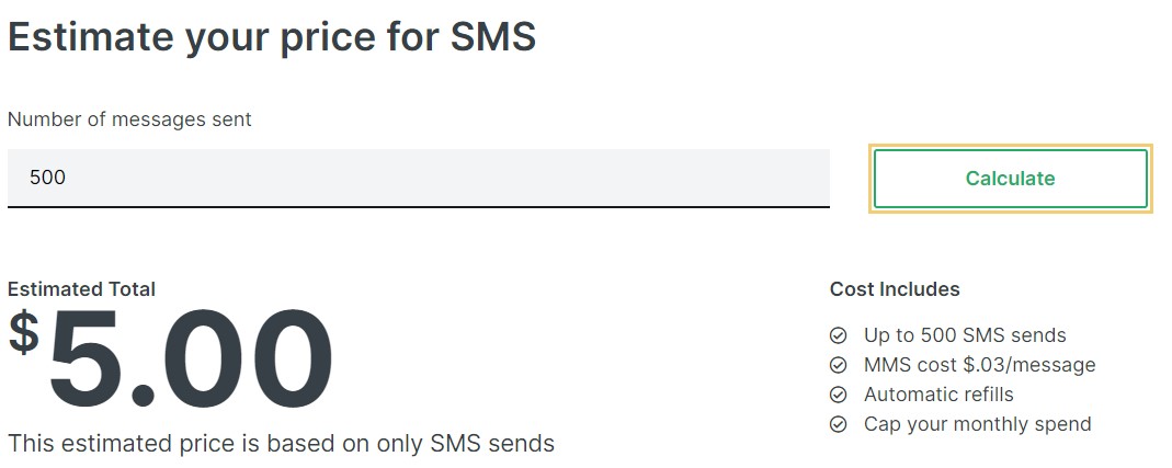 SMS sui prezzi di Klaviyo