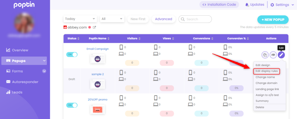 Poptin, Targeting-Option, Pop-ups