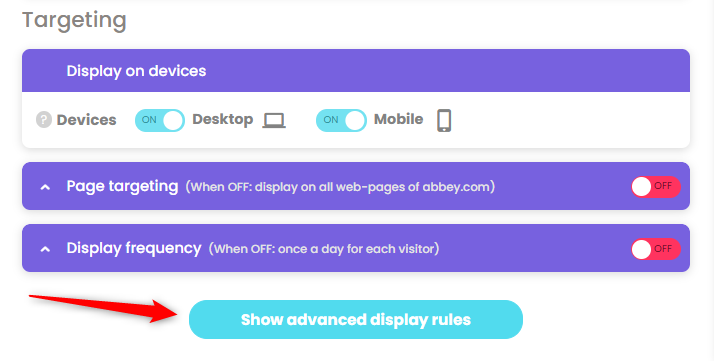 poptin, pop ups, targeting options