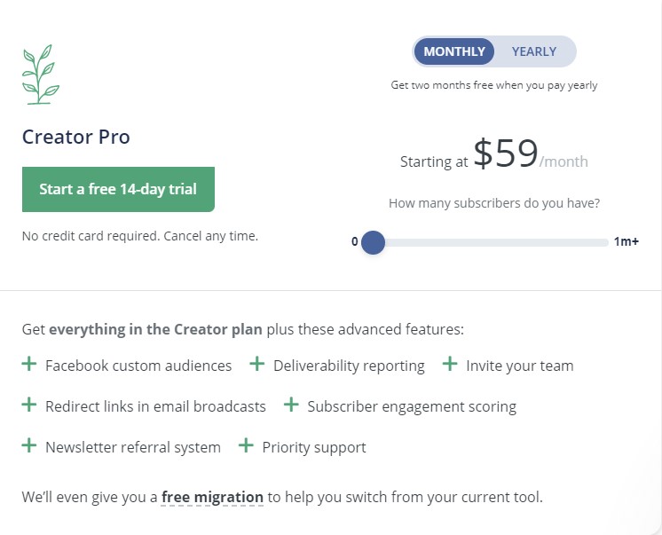 Creador de precios de ConvertKit Pro