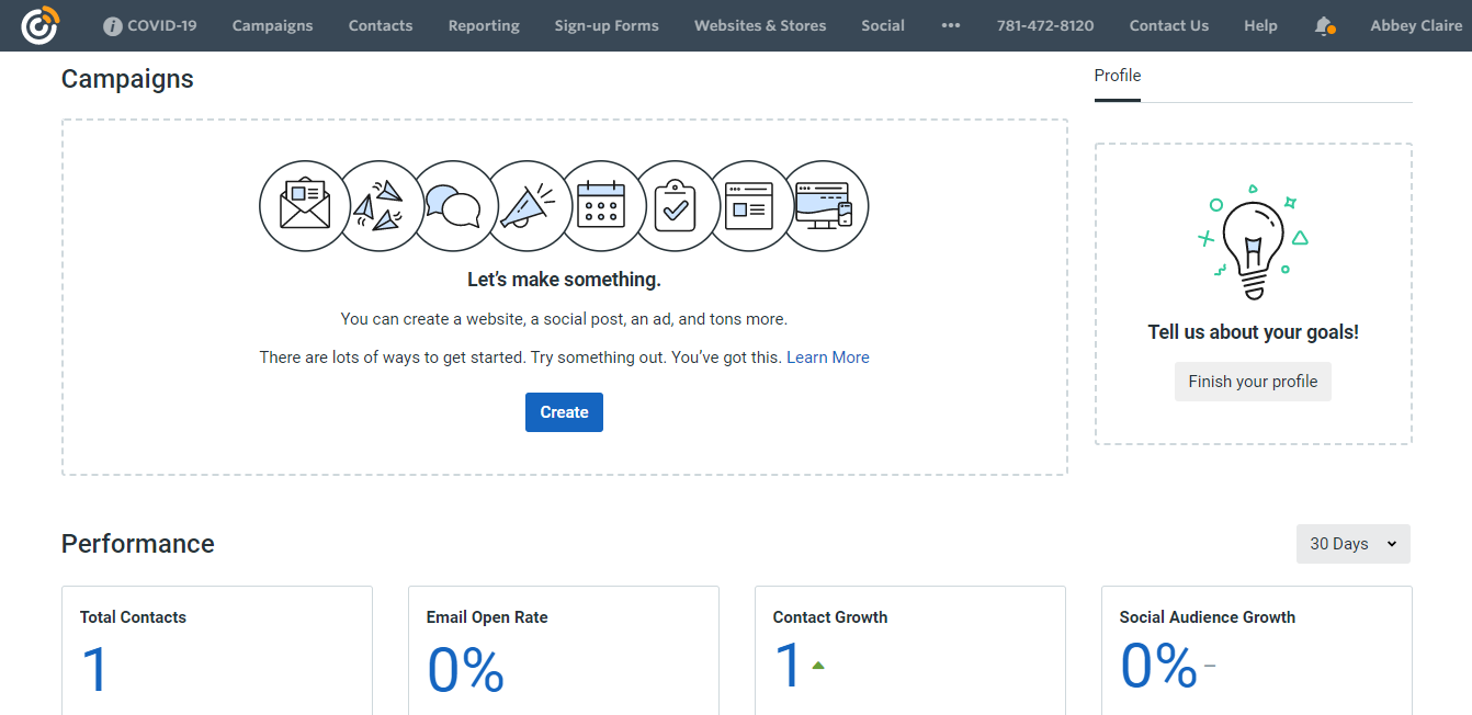 Constant Contact-dashboard