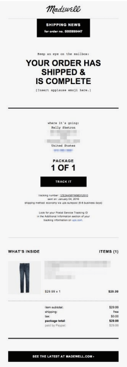 poptin order confirmation email example madewell