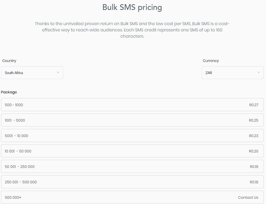 SMS de tarification TotalSend