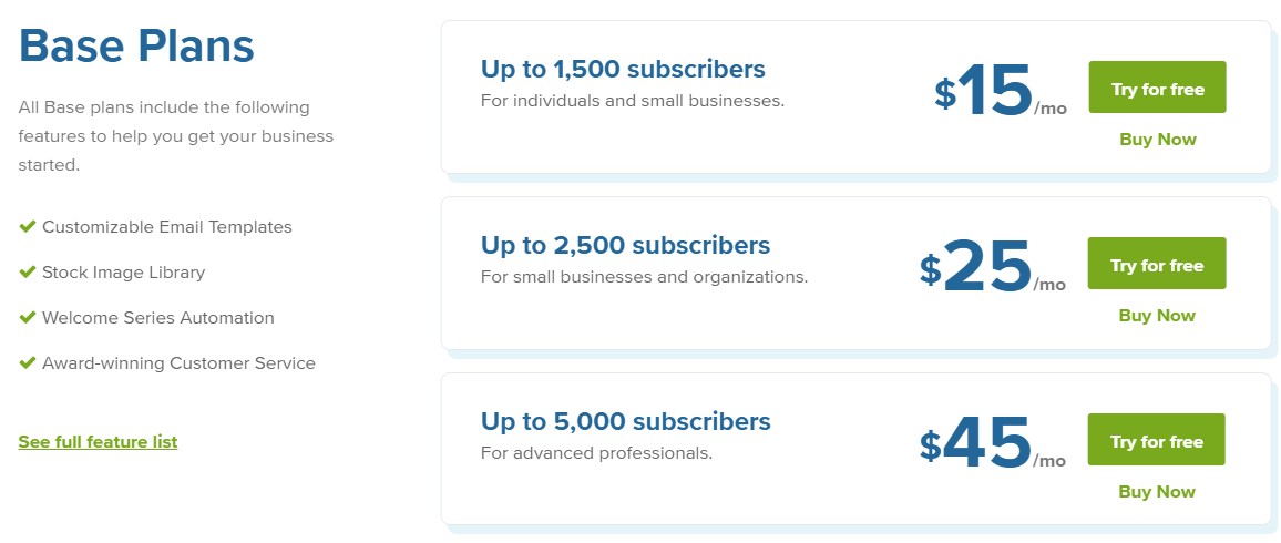 iContact Base Pricing