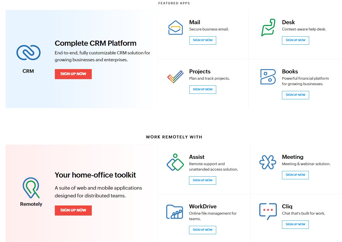 Recursos das campanhas Zoho