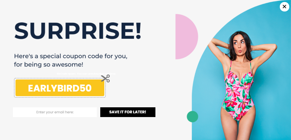 code promo popup idée remise