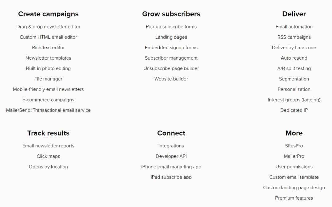 ميزات MailerLite