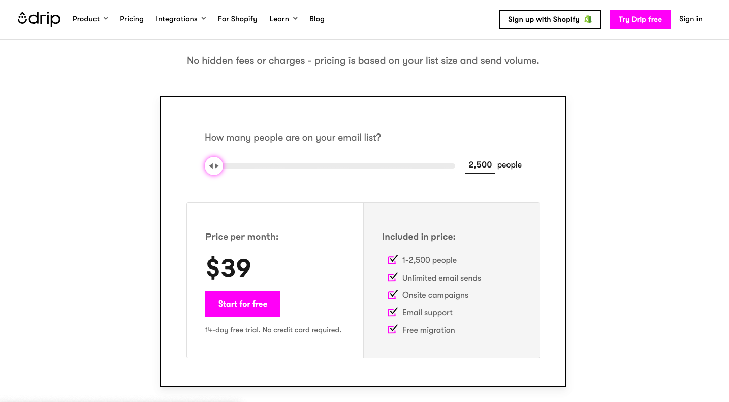 Drip pricing plan