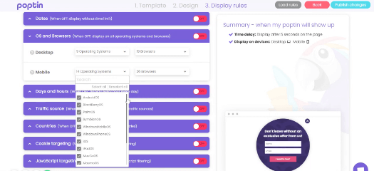 fonctionnalités importantes du générateur de popups options de ciblage poptin