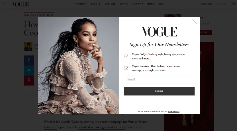 important features popup builder vogue popup example