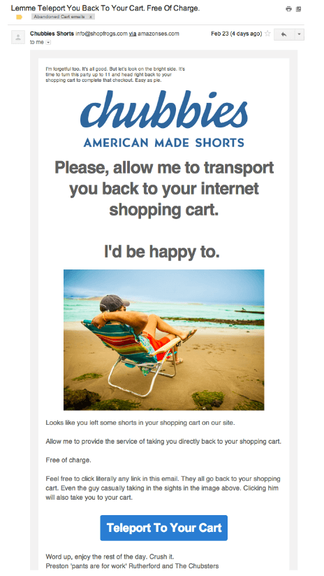 Esempio di abbandono del carrello di poptin chubbies