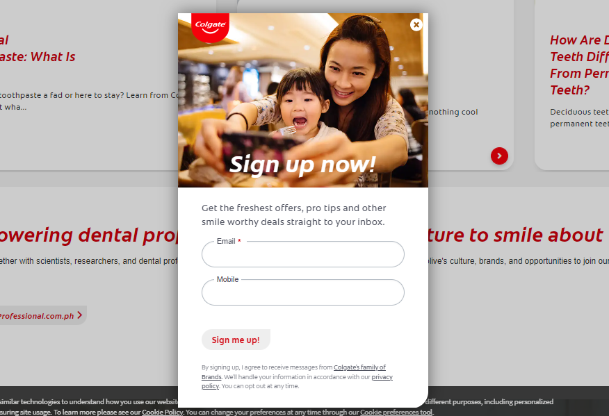 colgate website pop-up pop-up