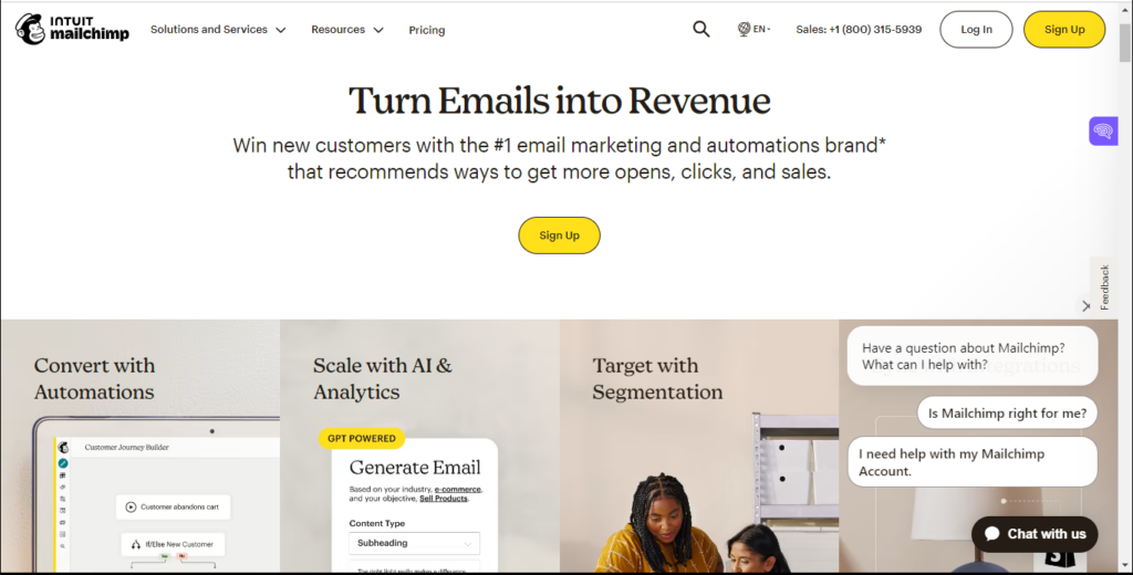Landingpage des E-Mail-Marketing-Tools MailChimp Landingpage des E-Mail-Marketing-Tools MailChimp