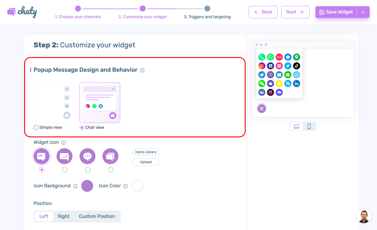 チャットビュー機能を表示する Chaty WordPress プラグイン