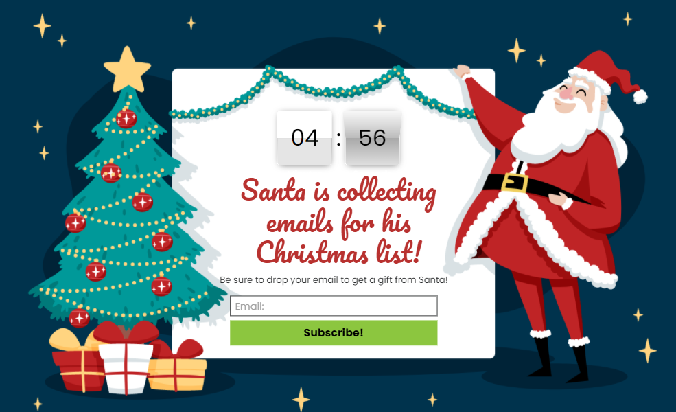 L'immagine mostra un popup di Natale con un timer per il conto alla rovescia.