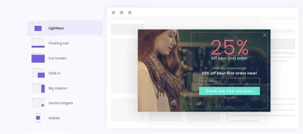 Poptin popup types Poptin popup types